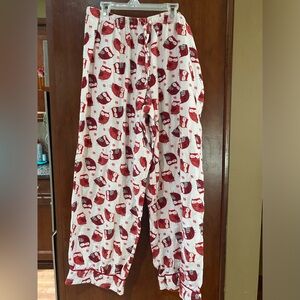 Kim Rogers White Pajama Pants with Red Owl Print